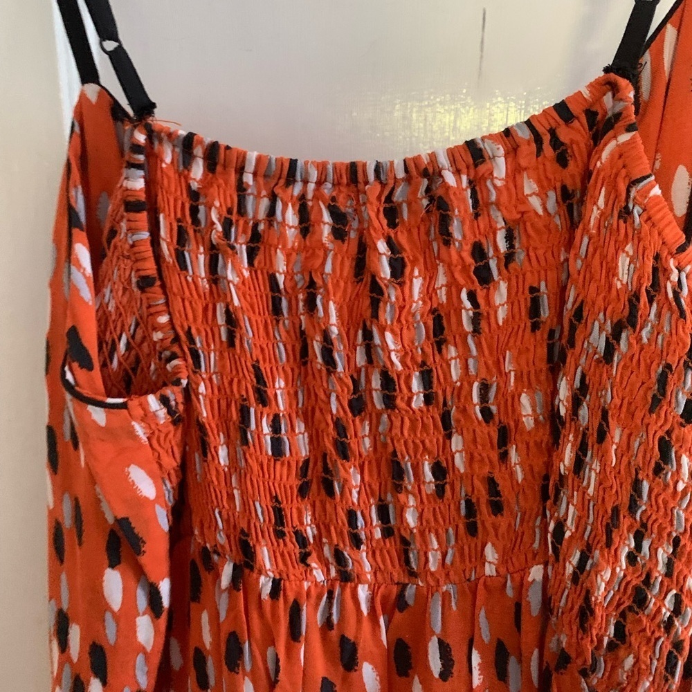 Orange Confetti Mini Slip Dress with Smocked Backing Sundress Y2K XL - Picture 3 of 8